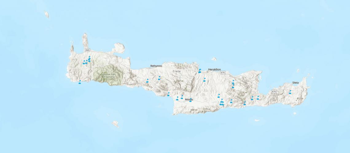Χάρτης ιστορικών υδρομετρικών στοιχείων χειμάρων της Νήσου Κρήτης