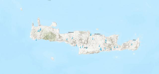 Χάρτης ιστορικών υδρομετρικών στοιχείων χειμάρων της Νήσου Κρήτης